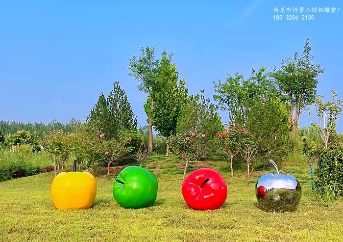 不锈钢苹果雕塑，玻璃钢苹果雕塑